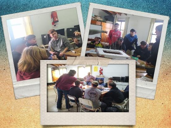 3 Fotografías en un aula. Docente explicando y estudiantes prestando atención